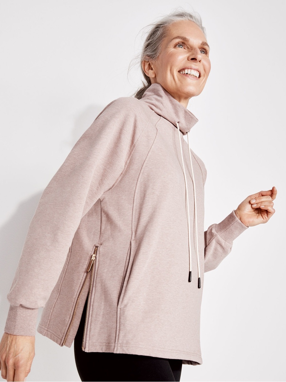 VARLEY ATLAS SWEATSHIRT - Cozy Mock Neck Pullover in Dusty Rose XS